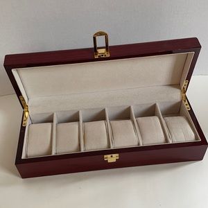 Sophisticated Mahogany Jewelry Box with Gold clasp for 6 watches or jewelry.